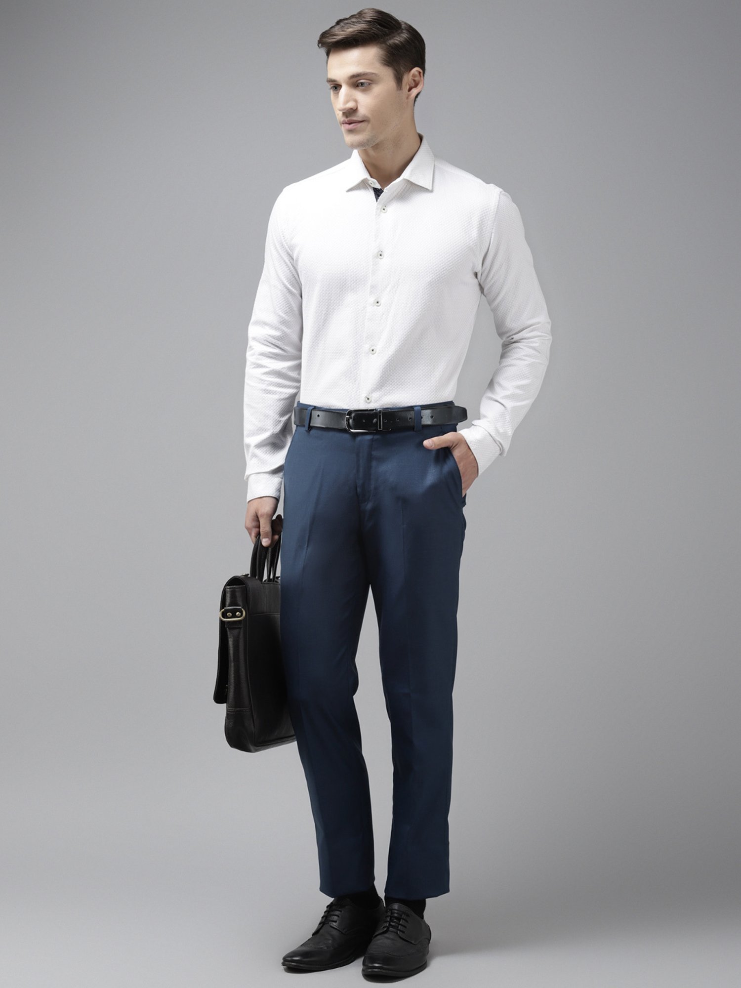 Hangup Plus Blue Regular Fit Flat Front Trousers