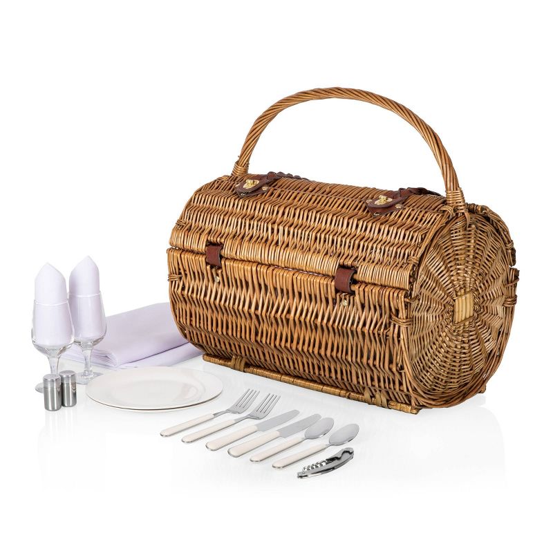Northlight 15.5" Hand Woven Willow 2-Person Picnic Basket and Accessory Set - Brown