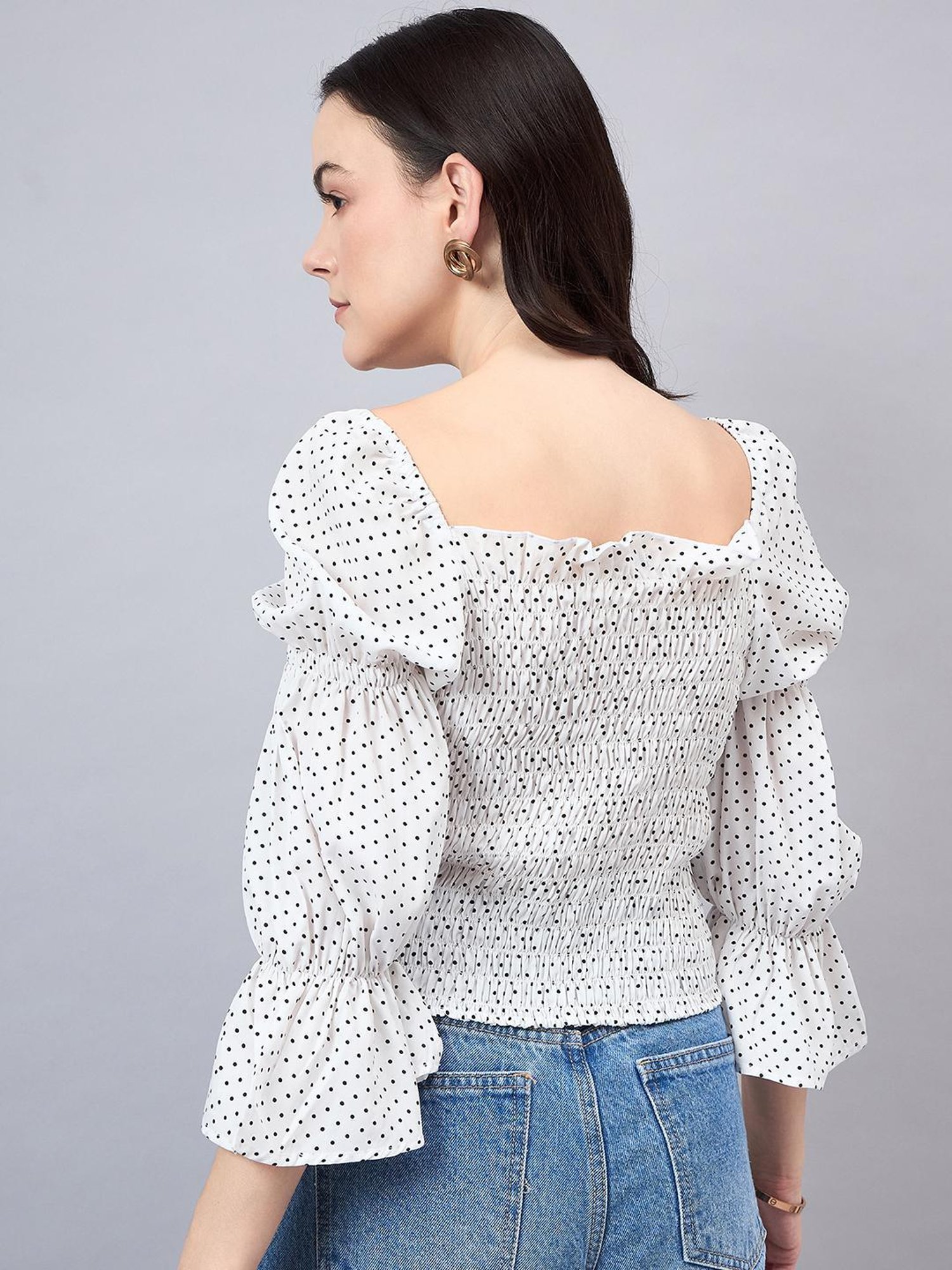 Style Quotient White Polka Dot Top