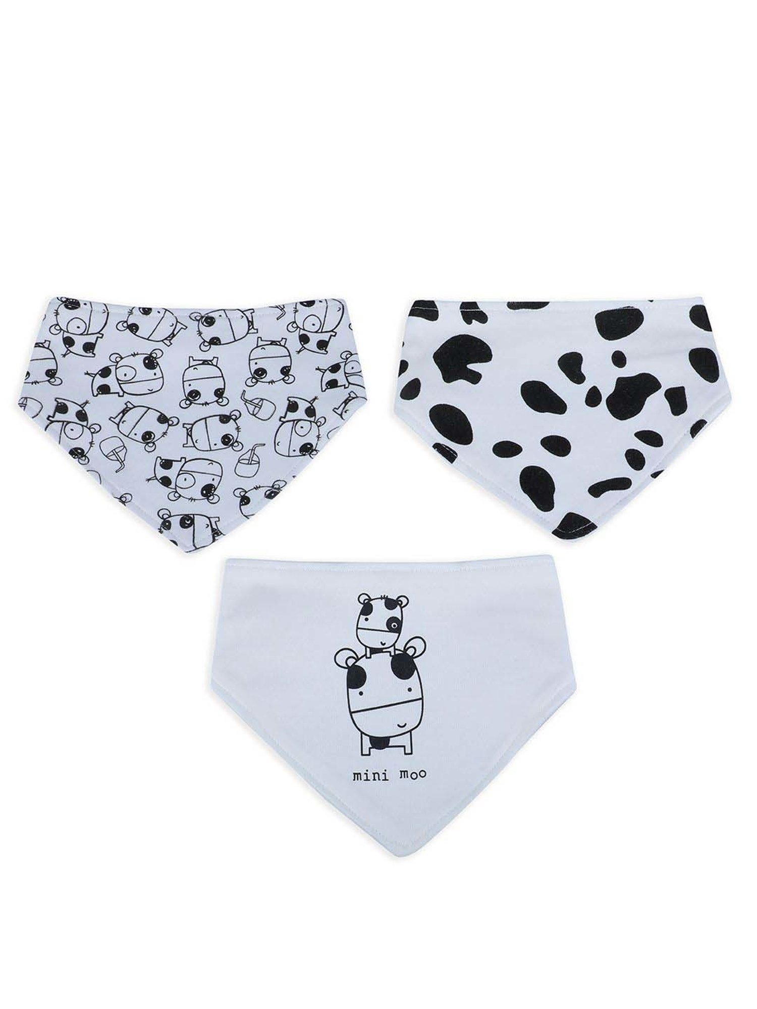 Baby Moo Kids White & Black Cotton Printed Bib (Pack of 3)