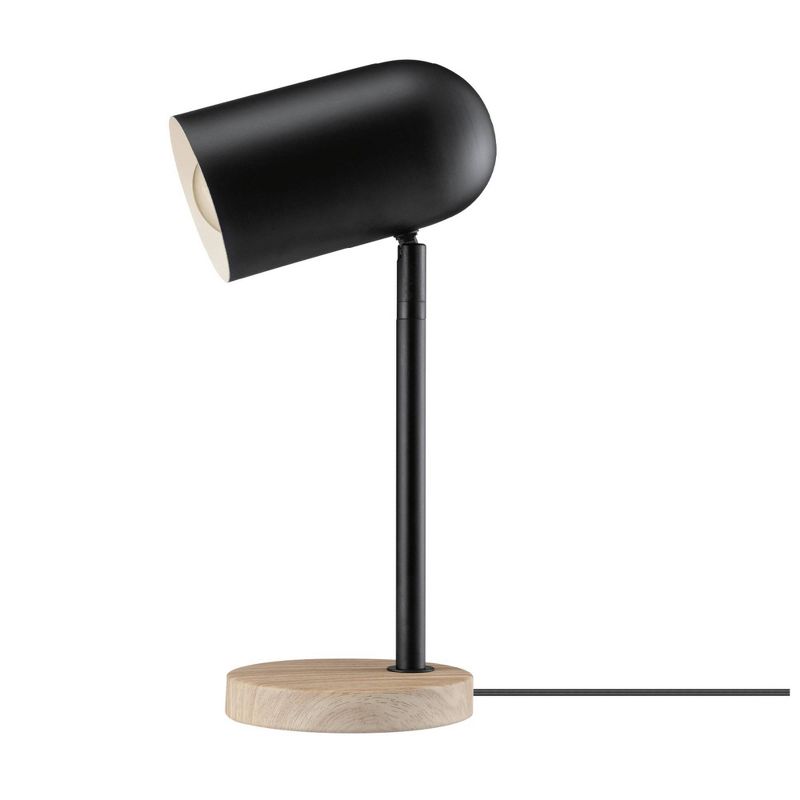 15" Portland Desk Lamp with Faux Wood Base Matte Black - Globe Electric