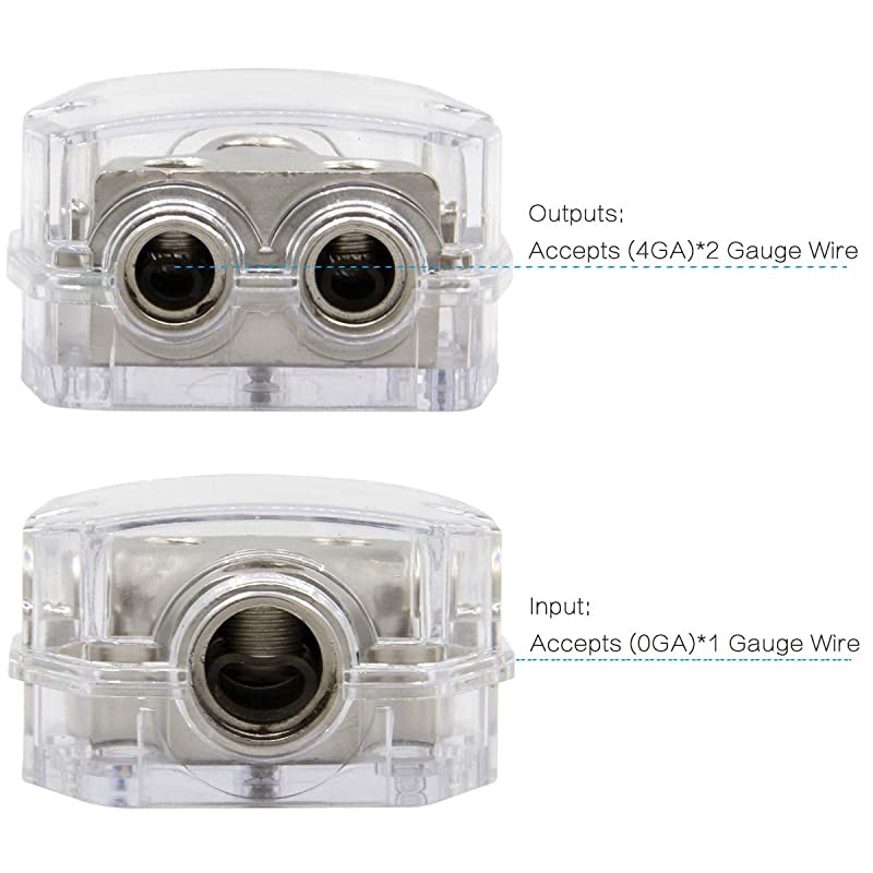 2 Way Power Distribution Block 024 AWG Gauge in 4810 Gauge Out Car Audio Stereo Amp Distribution Connecting Block for Audio Splitter 1x0GA+2x4GA