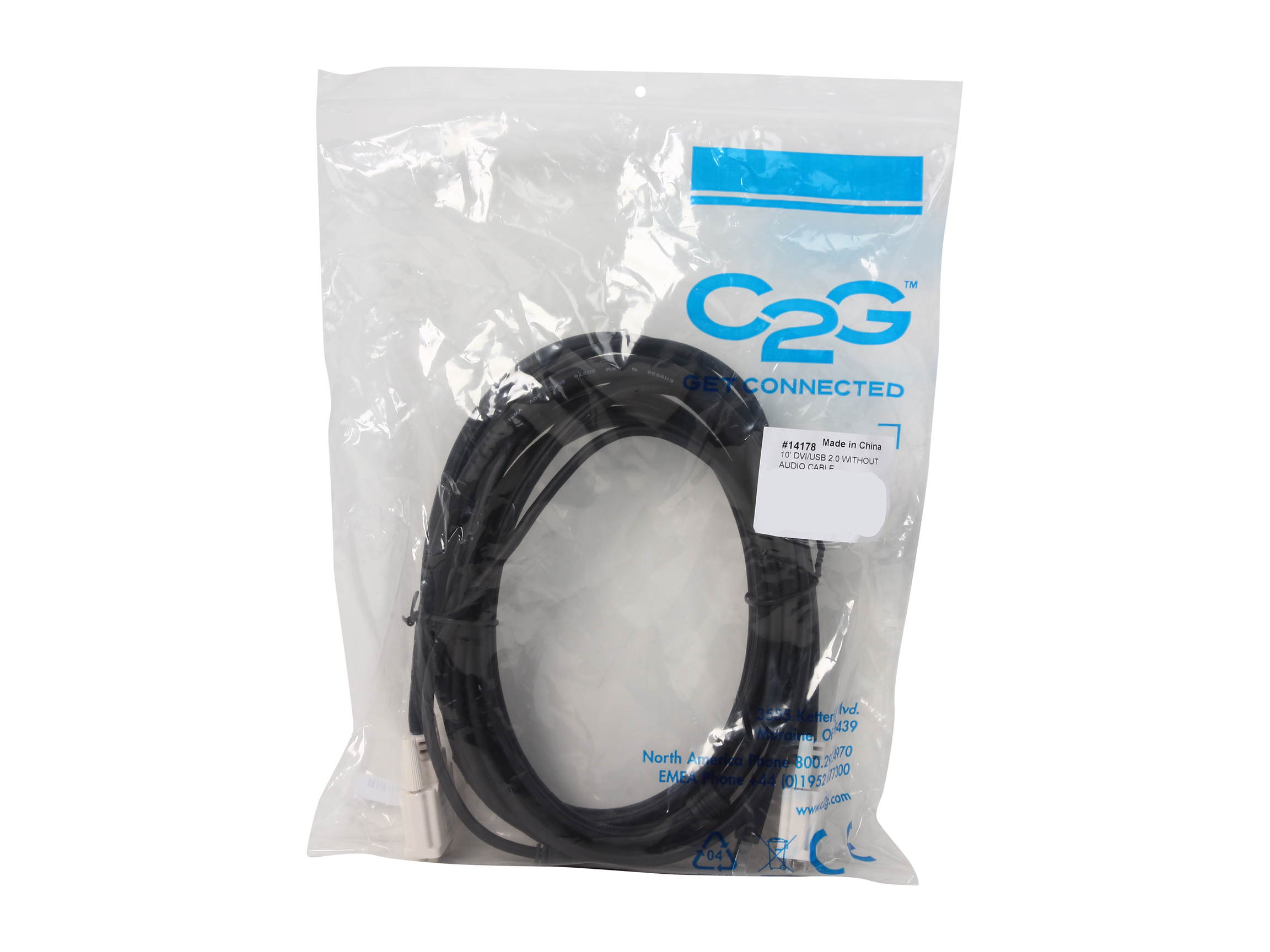 C2G/Cables To Go 14178 10 ft. 2-IN-1 DVI M/M USB A/B KVM Cable
