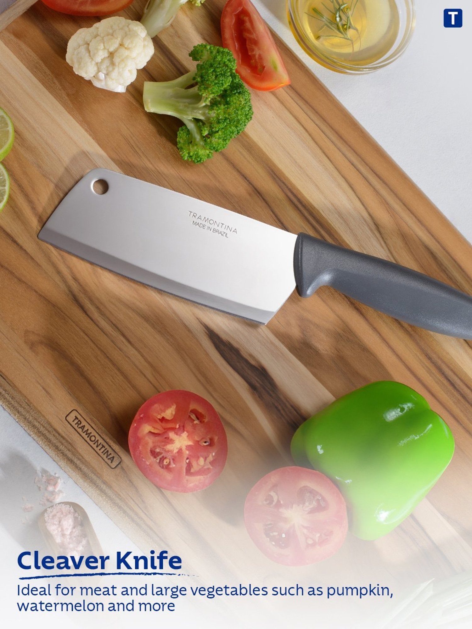 Tramontina Plenus Stainless Steel Cleaver Knife 12cm/4.7 Grey Plain Edge Kitchen Knife