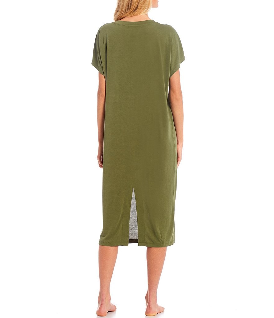 Nottibianche Easy Essential Solid Jersey Knit V-Neck Short Sleeve Caftan