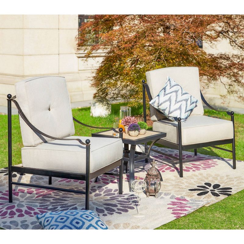 3pc Patio Steel Patio Seating Sets Cream - Lokatse
