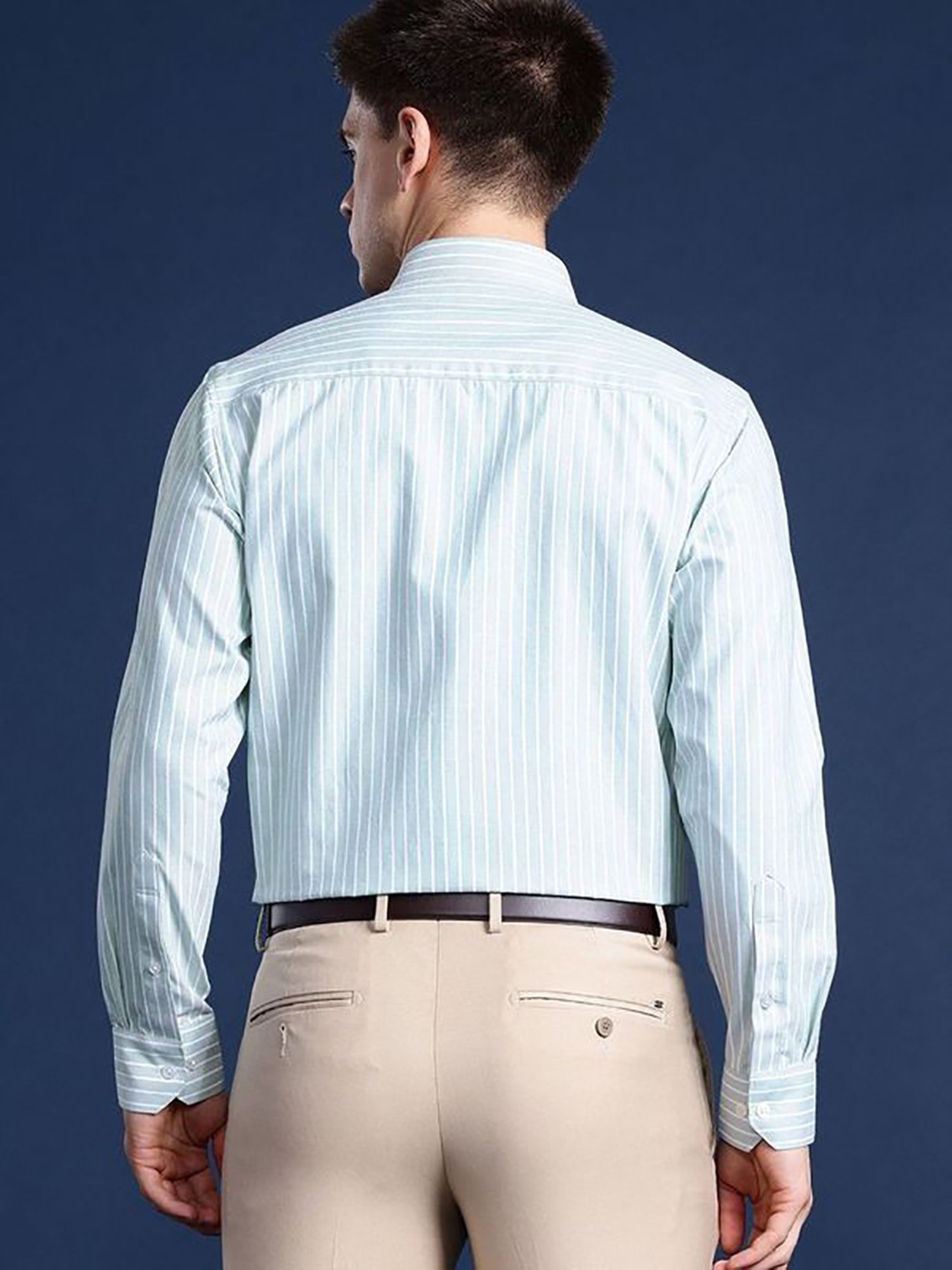 Hancock Green Slim Fit Stripes Shirts