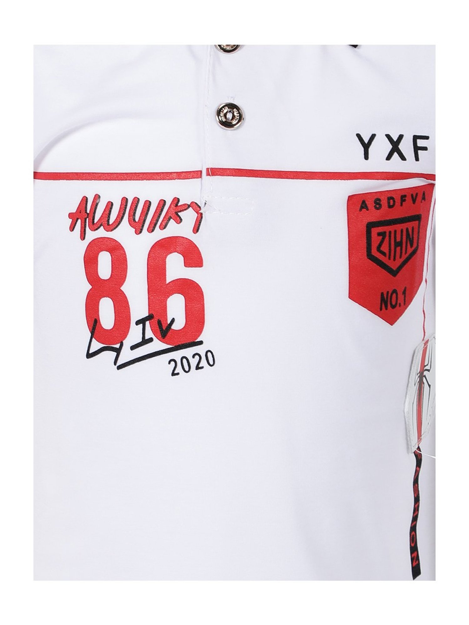 Passion Petals Kids White Cotton Printed Polo T-Shirt