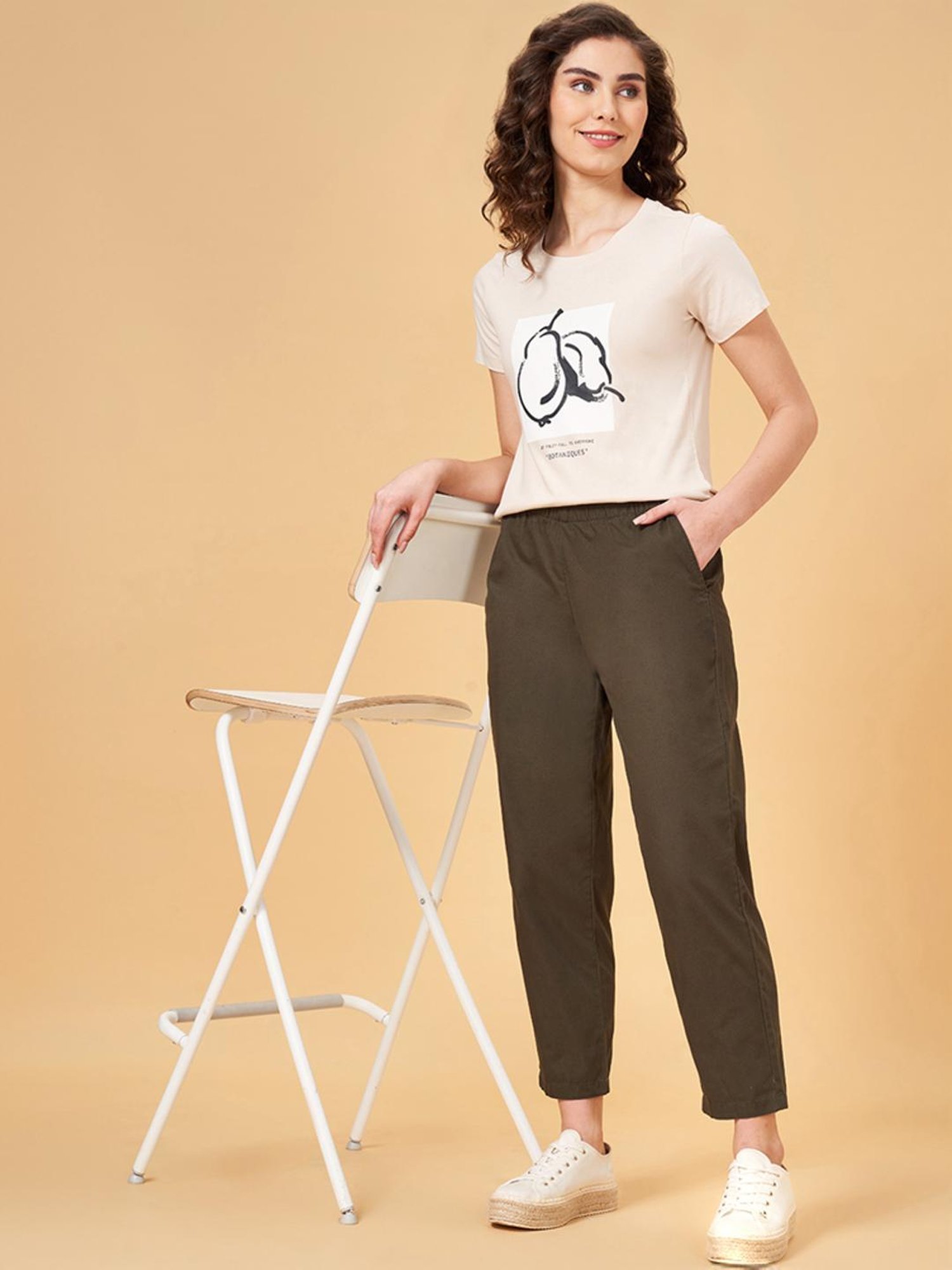 Honey by Pantaloons Beige Cotton Printed T-Shirt