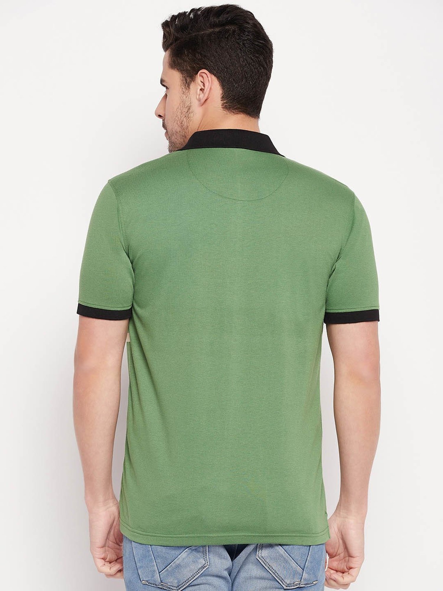 Club York Green Regular Fit Striped Polo T-Shirt