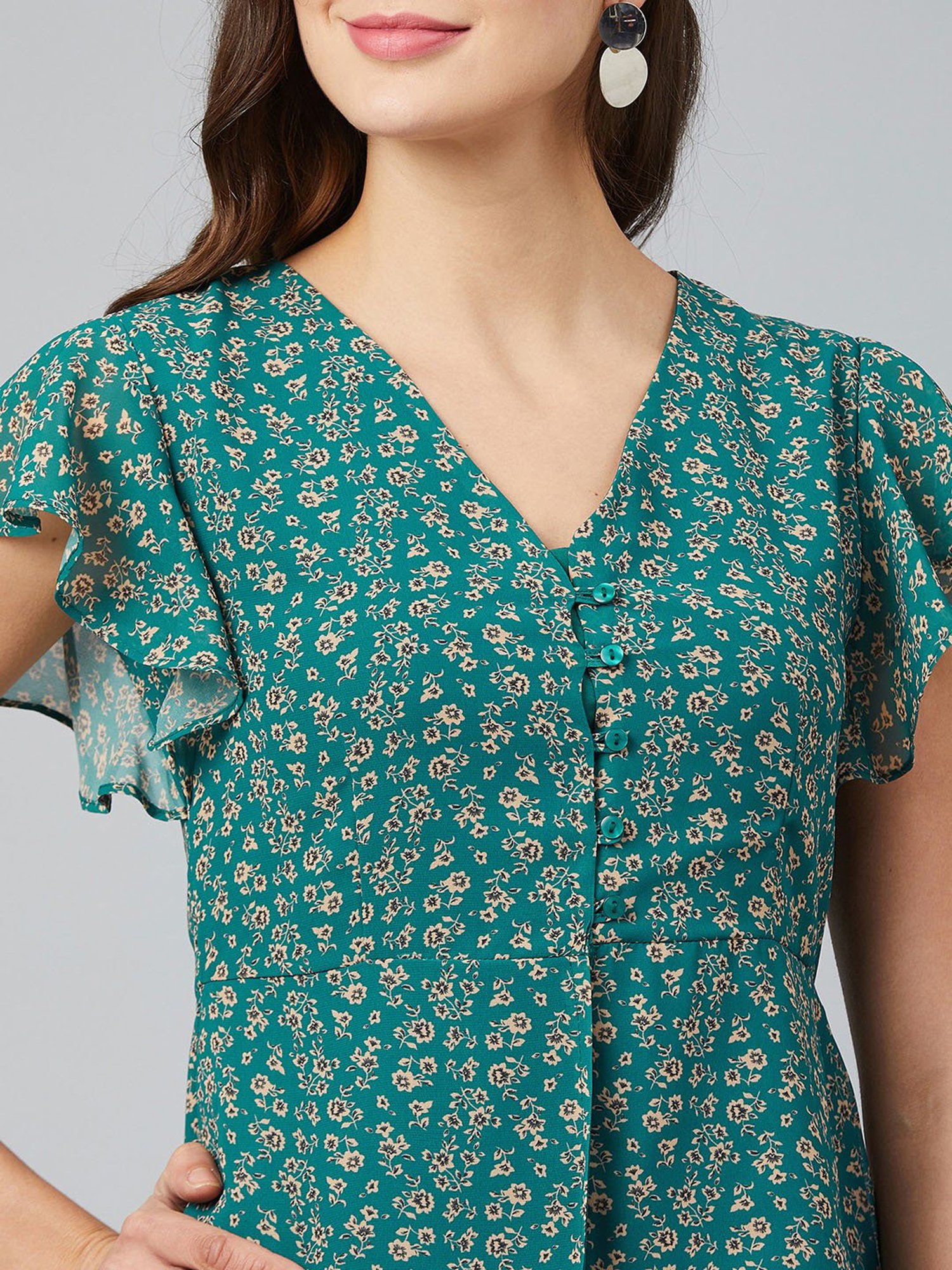 Carlton London Green Floral Print Top