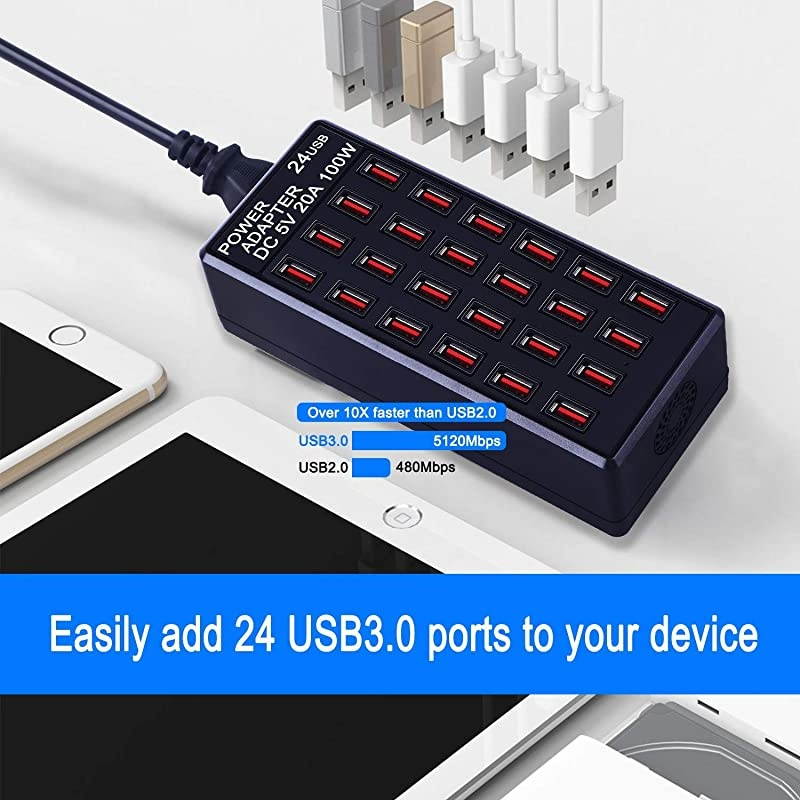 Ports 100W 20 A USB Charging Station FamilySized Desktop USB Rapid Charger Multiple USB Desktop Charger for Hotel School Shop mallUL Certified
