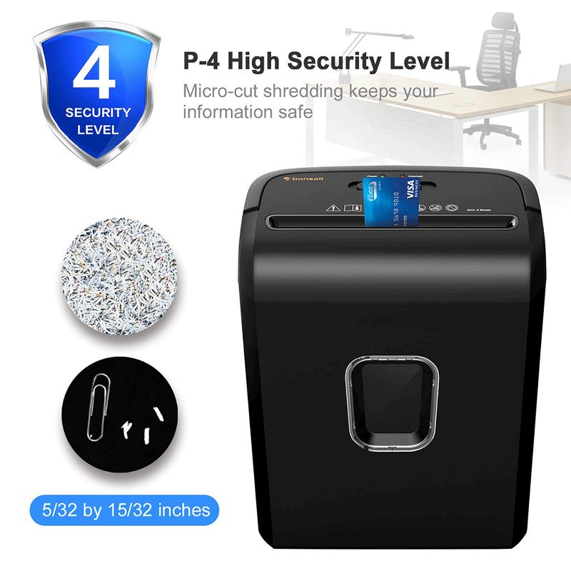 Bonsaii C234-A Portable 8 Sheet Cross Cut Paper, Card, Paper Clip and Staple Shredder Bin w/ Handles, and Large 3.5 Gallon Capacity Wastebasket, Black