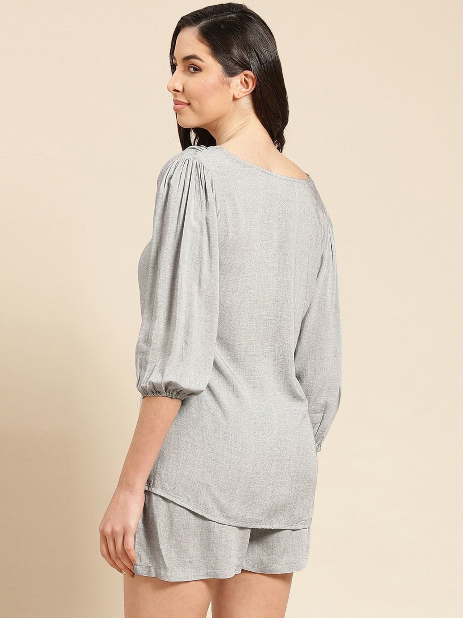 Prakrti Grey V Neck Top Shorts Set