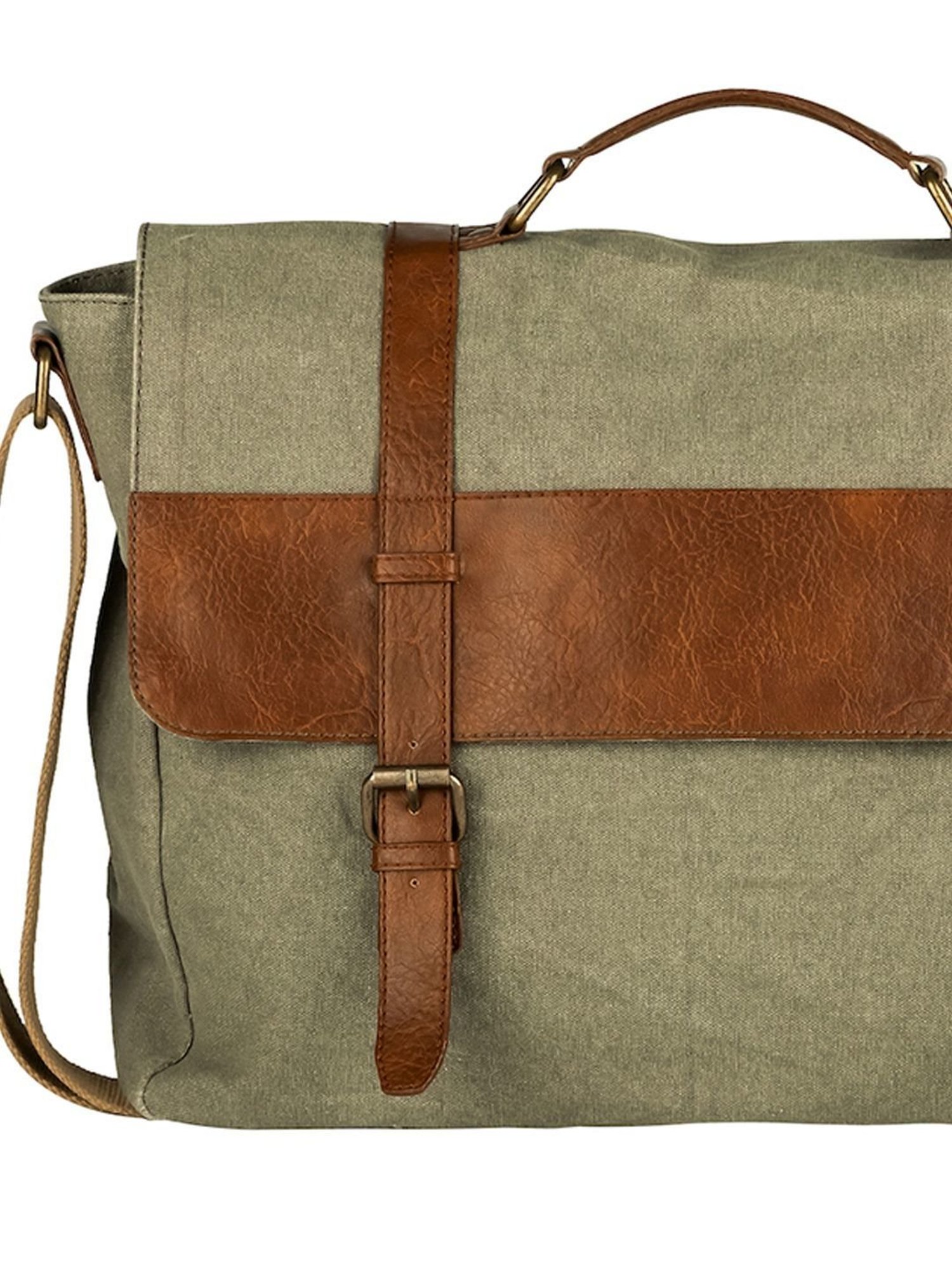 Mona B Green Canvas Large Messenger Bag