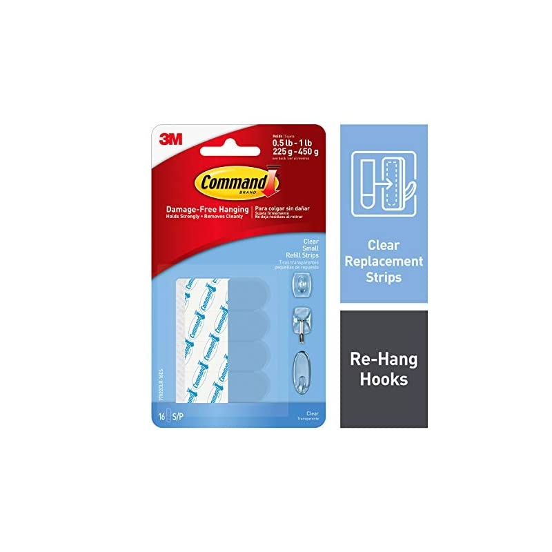 Small Clear Refill Replacement Strips, 16-Small Strips, Re-Hang Indoor Clear Hooks