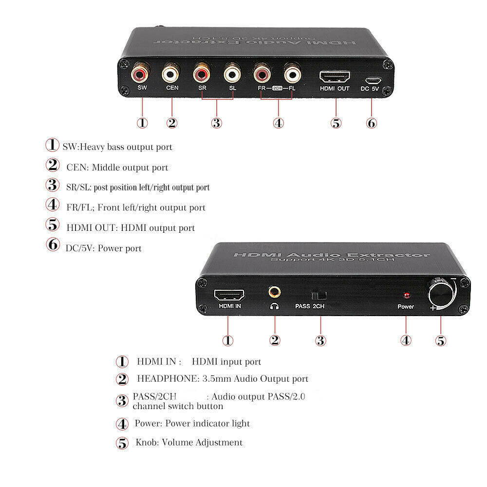 HDMI Digital Analog Audio Extractor Box Support 5.1CH 2CH 4K 3D AC-3/DTS Decoder Black 5.1 Decoder DTS /AC3 Dolby SPDIF Input To 5.1ch Converter