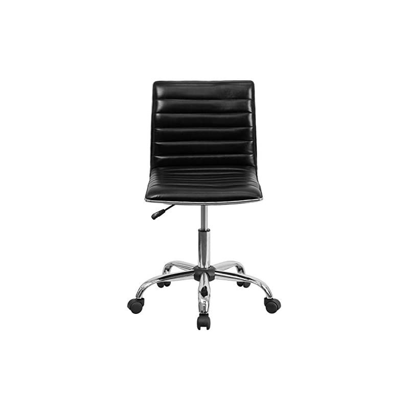 Low Back Designer Armless Black Ribbed Swivel Task Office Chair