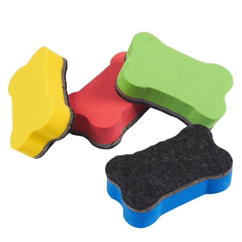 Juvale 24 Pack Mini Magnetic Whiteboard Erasers, 4 Colors Dog Bone Design (2.6 x 1.6 in)