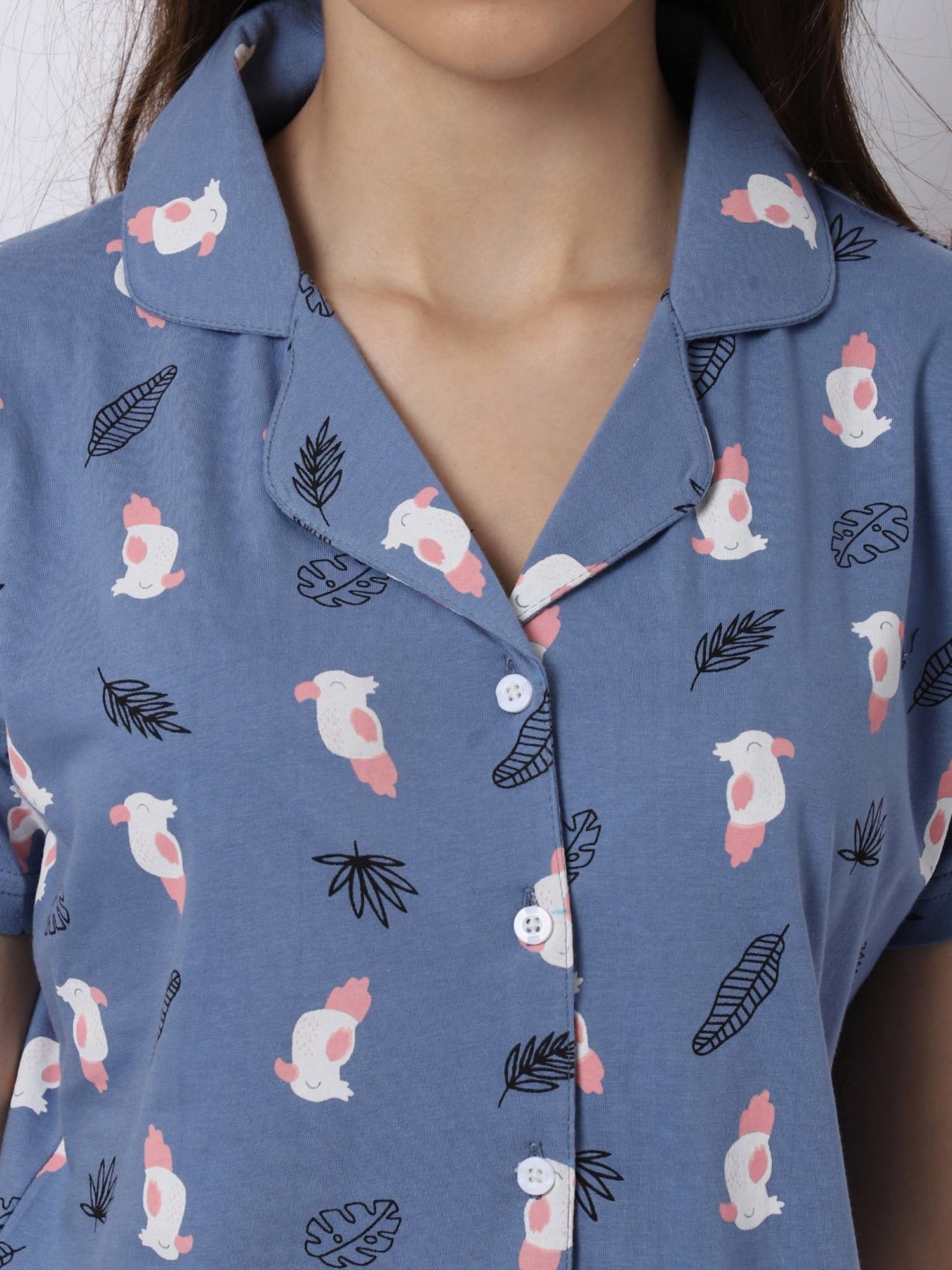 Boston Club Blue Printed Shirt With Shorts