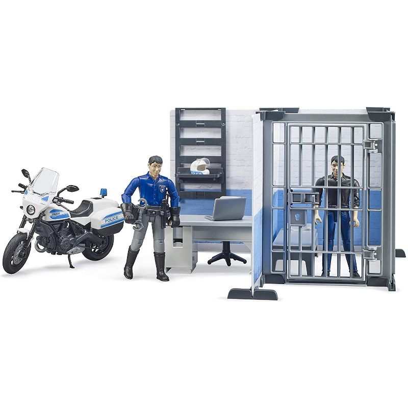 Bruder bworld Police Station Set with Police Motorcycle and Figure