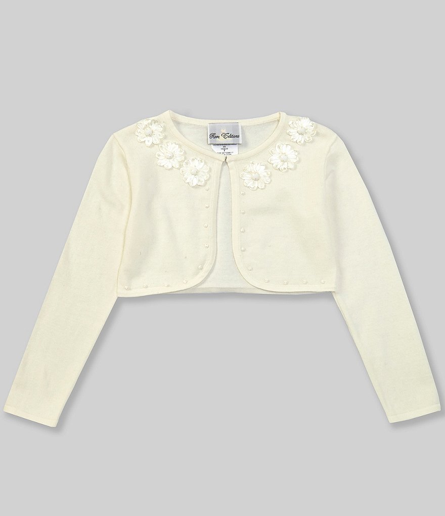 Rare Editions Big Girls 7-16 Long-Sleeve Floral-Applique Cardigan