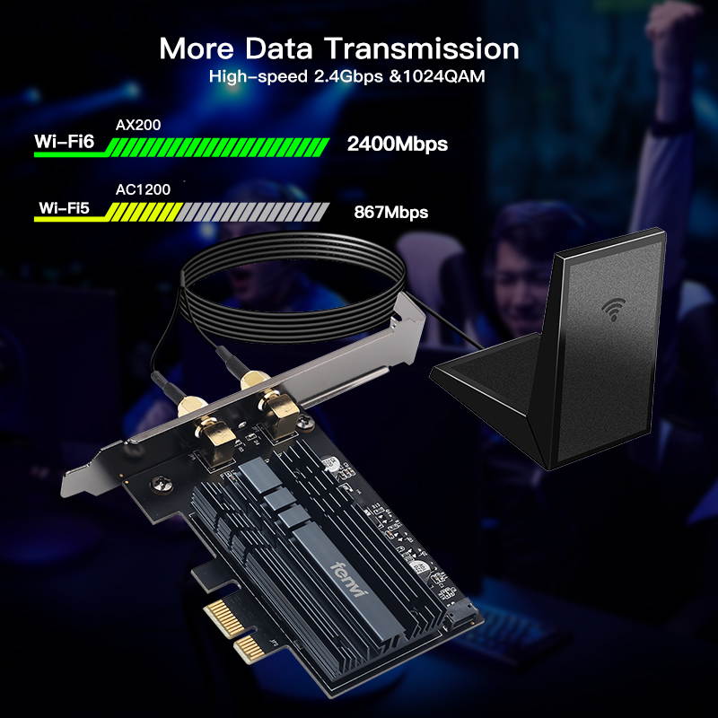 fenvi FV-AX3000 Wifi 6 3000Mbps PCIe Wireless Wifi Adapter Intel AX200 Network Wlan Card Bluetooth 5.1 For PC, IEEE 802.11ax/ac, Dual Band 2.4Ghz/5Ghz, MU-MIMO, Windows 10, PCI Express Magnet Antenna