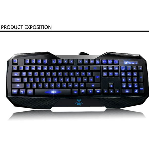 AULA LED Illuminated Ergonomic USB Multimedia Blue Backlight Backlit Gaming Keyboard Support OS Windows 98/2000/ME/XP 32bit Vista/Win7 32/64bit/Mac