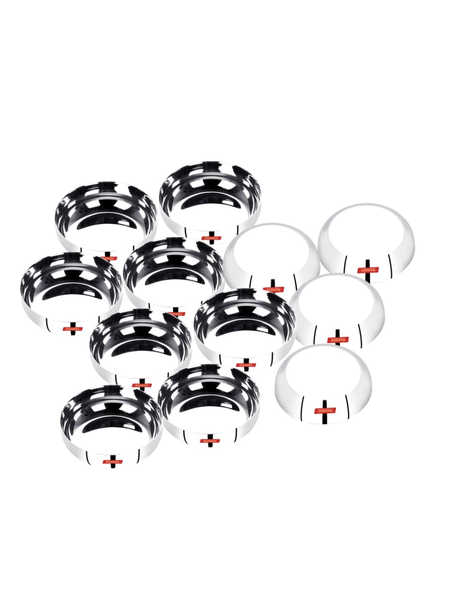 Sumeet S.S. Apple Shape Heavy Gauge Small Dessert Plates with Mirror Finish -12.8Cm Dia-Set of 12 Pc