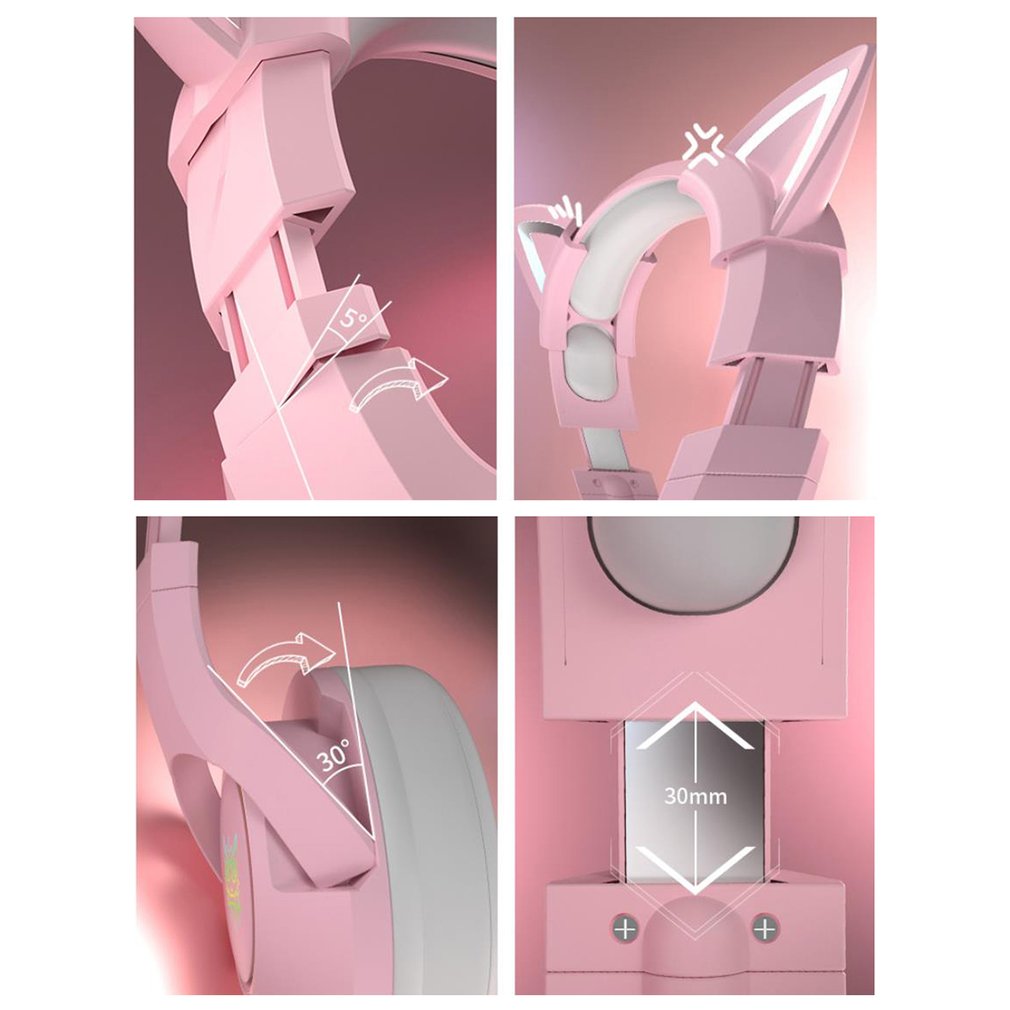 K9 Wired Gaming Headset Head-mounted USB Games Cute Girls Cute boy, cospaly, Wired Computer Headsets Adjustable Head Beam Soft Earmuffs,19.5 * 10 * 23 cm,pink