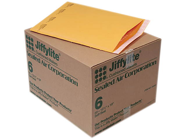 Sealed Air 39097 Jiffylite Self-Seal Mailer, Side Seam, #6, 12 1/2 x 19, Golden Brown, 50/Carton