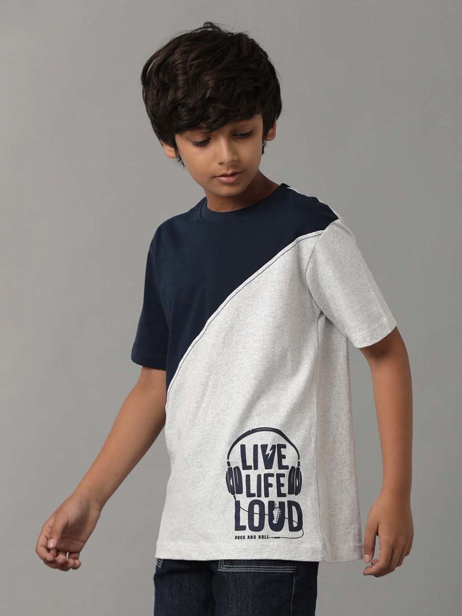 Under Fourteen Only Kids Navy & White Cotton Printed T-Shirt