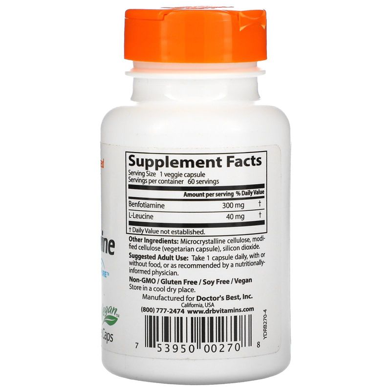 Doctor's Best Benfotiamine with BenfoPure, 300 mg, 60 Veggie Caps, Dietary Supplements
