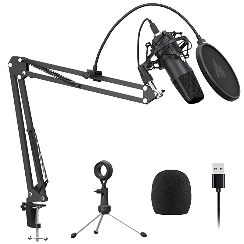 USB Microphone  AU-A04 Plus Cardioid Condenser Podcast Mic 192kHz/24bit Plug and Play, Provide Two Mic Holders for Livestreaming, Voice Over, YouTube, Gaming, ASMR