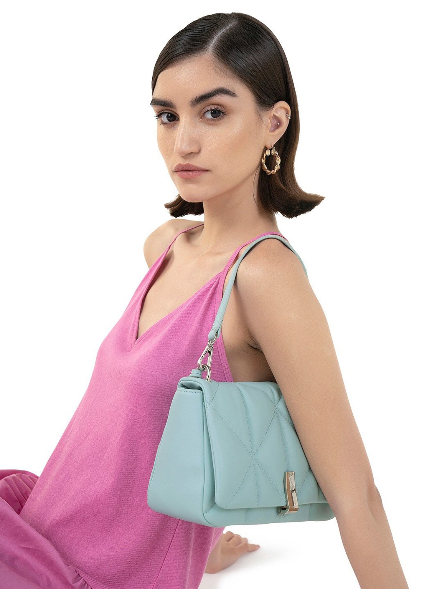 Miraggio Genevieve Light Blue Quilted Medium Shoulder Handbag