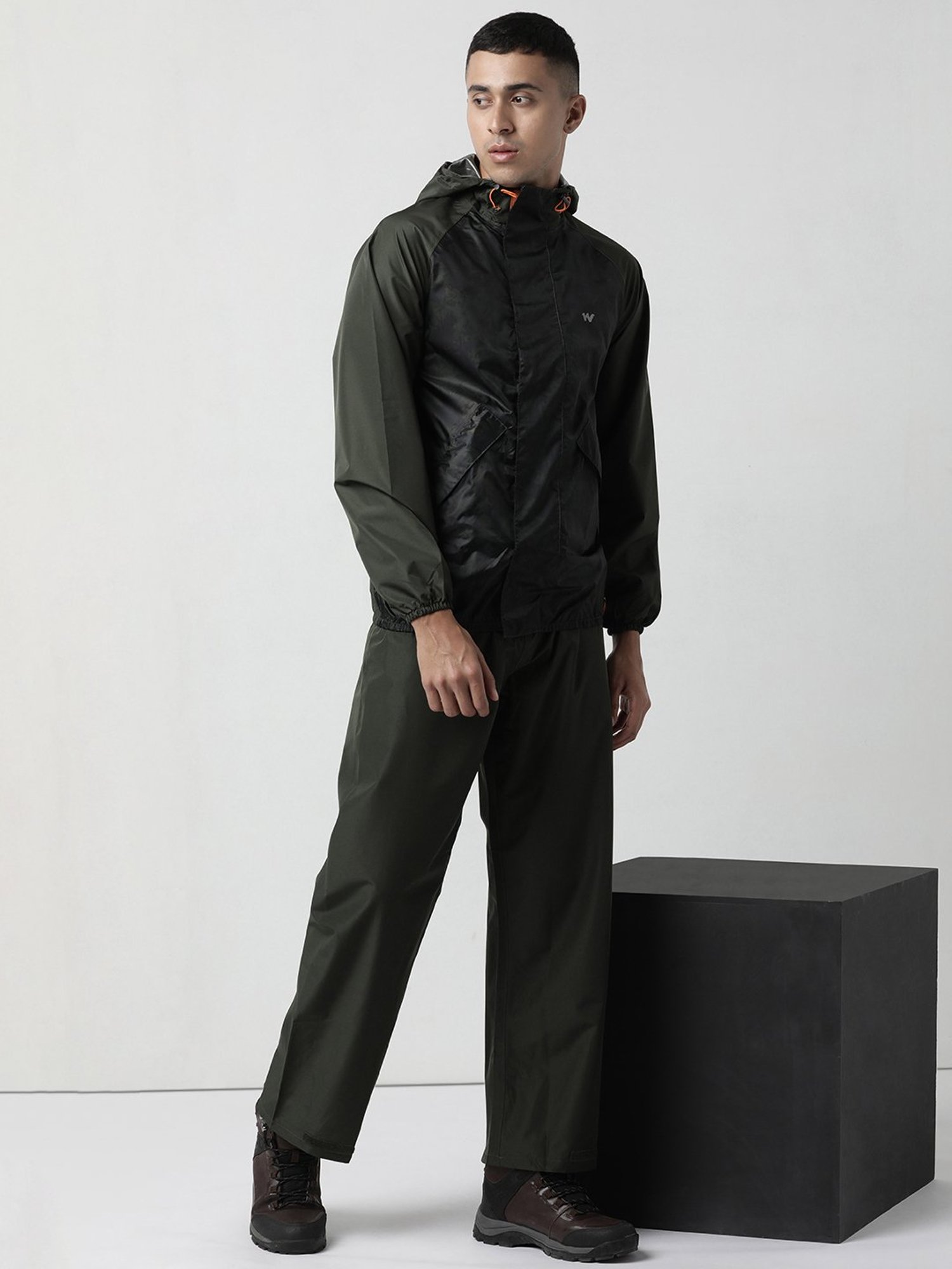 Wildcraft Dark Green Camo Print Hooded Raincoat Set