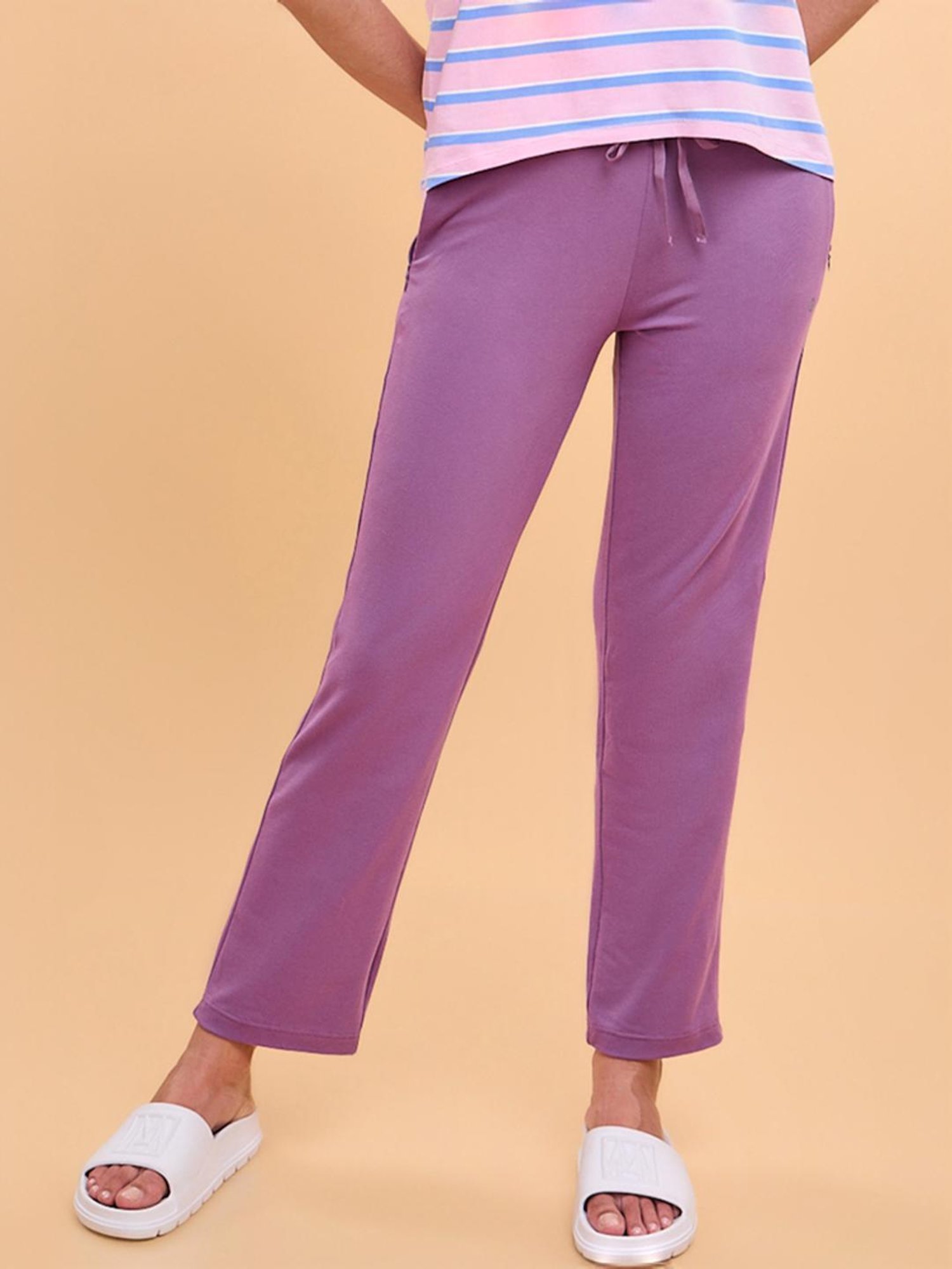 Enamor Violet Cotton Lounge Track Pants