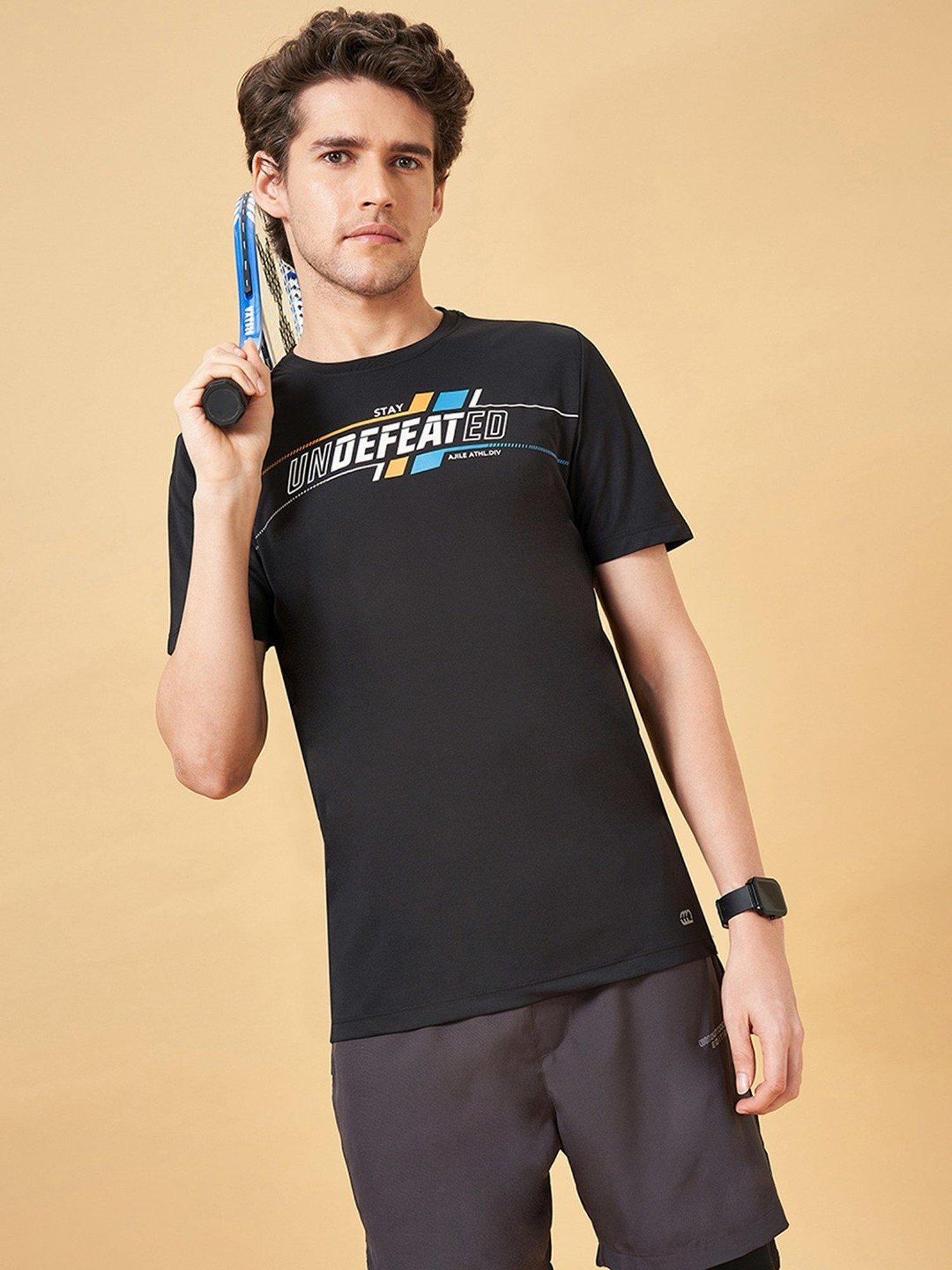 Ajile by Pantaloons Jet Black Slim Fit Printed T-Shirt