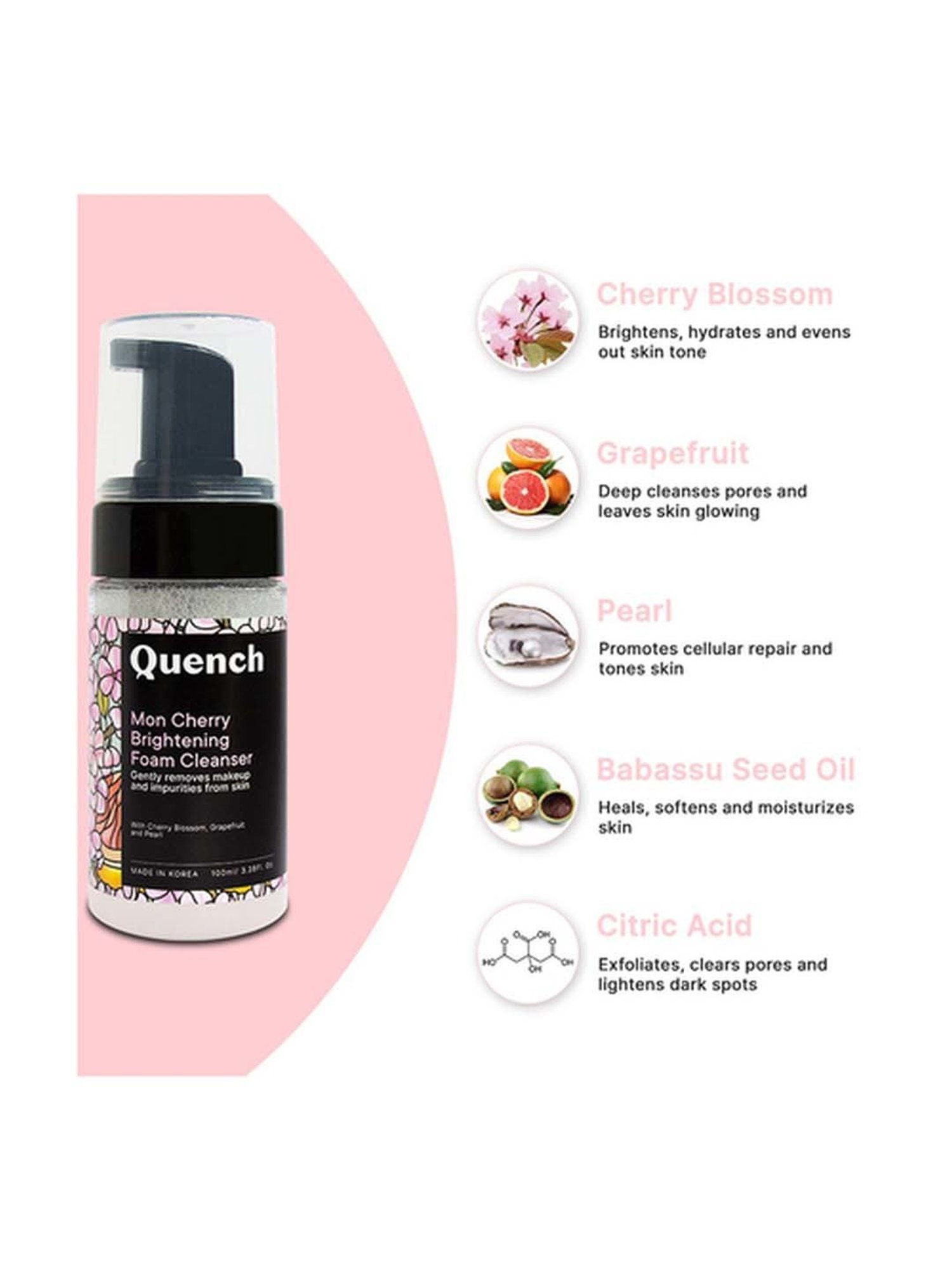Quench Botanics Mon Cherry Brightening Foam Cleanser - 100 ml