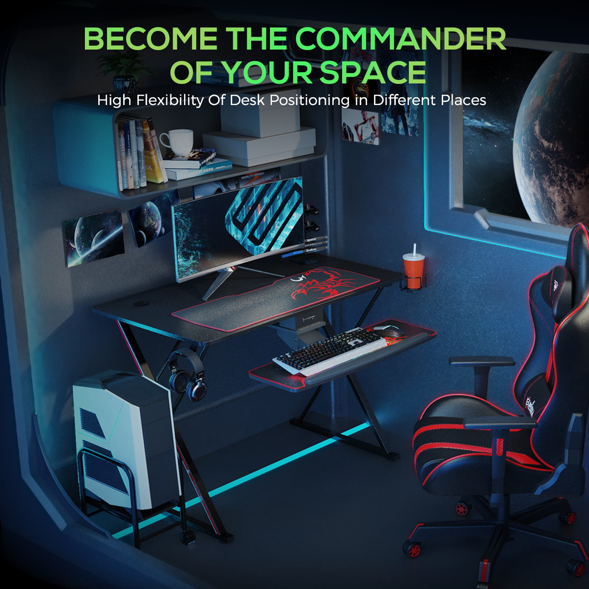 EUREKA ERGONOMIC Gaming Desk 39" Home Office Gaming Computer Desk, X Shaped Gamer Workstation PC Table with Controller Stand Cup Holder Headphone Hook Mousepad, Black