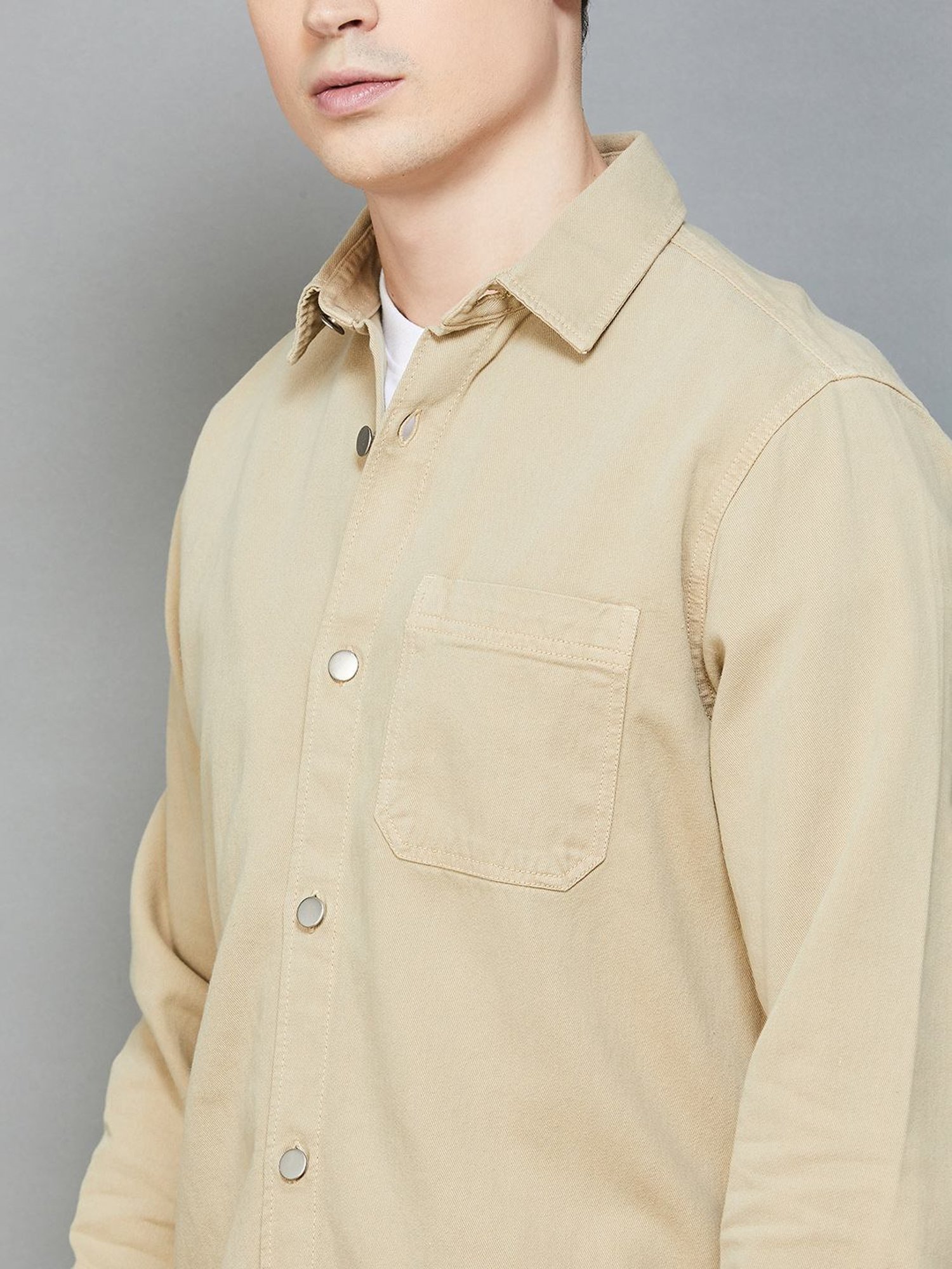 Forca by Lifestyle Beige Cotton Regular Fit Shackets