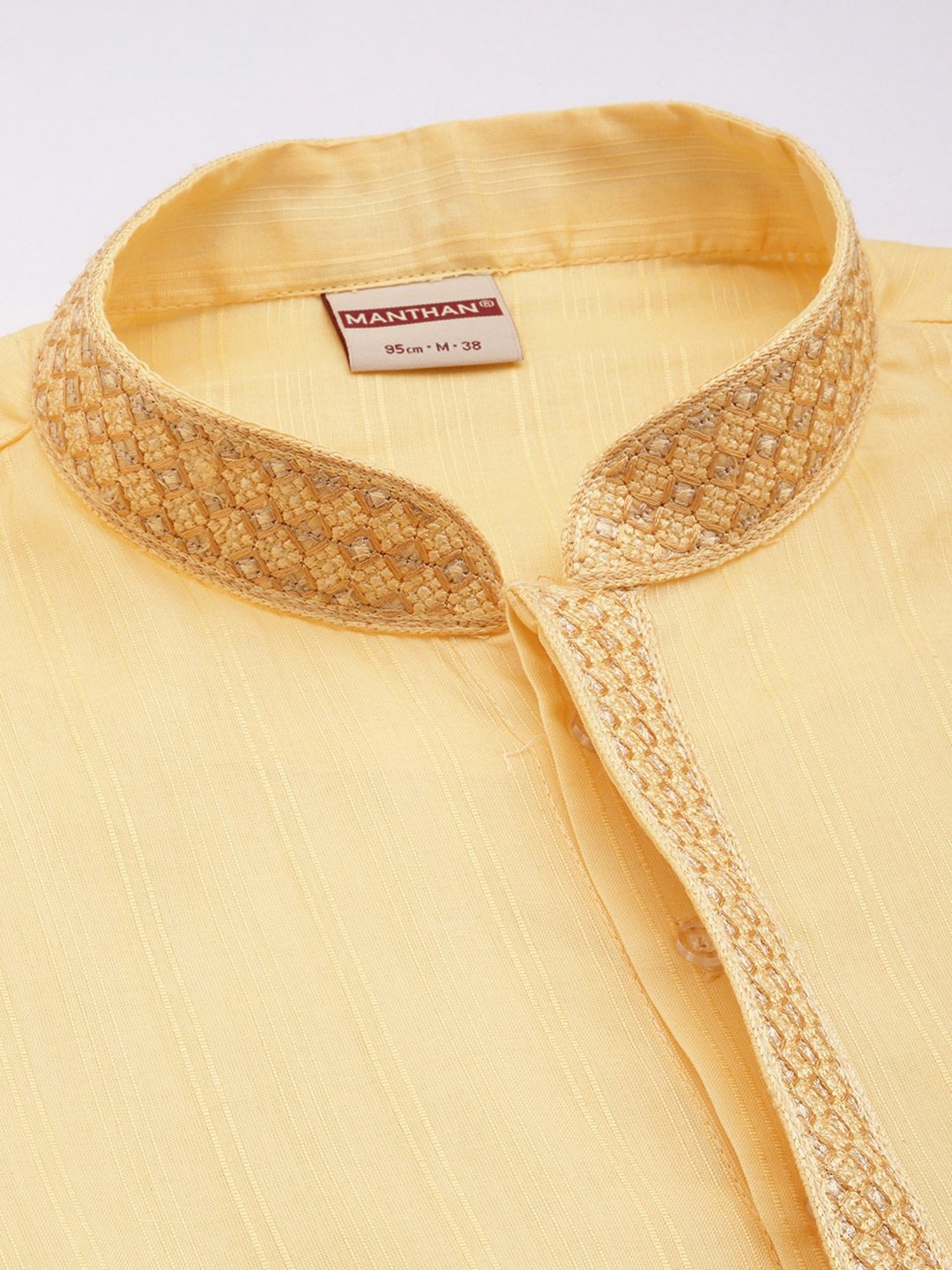 Manthan Yellow & White Regular Fit Striped Kurta & Pyjamas Set