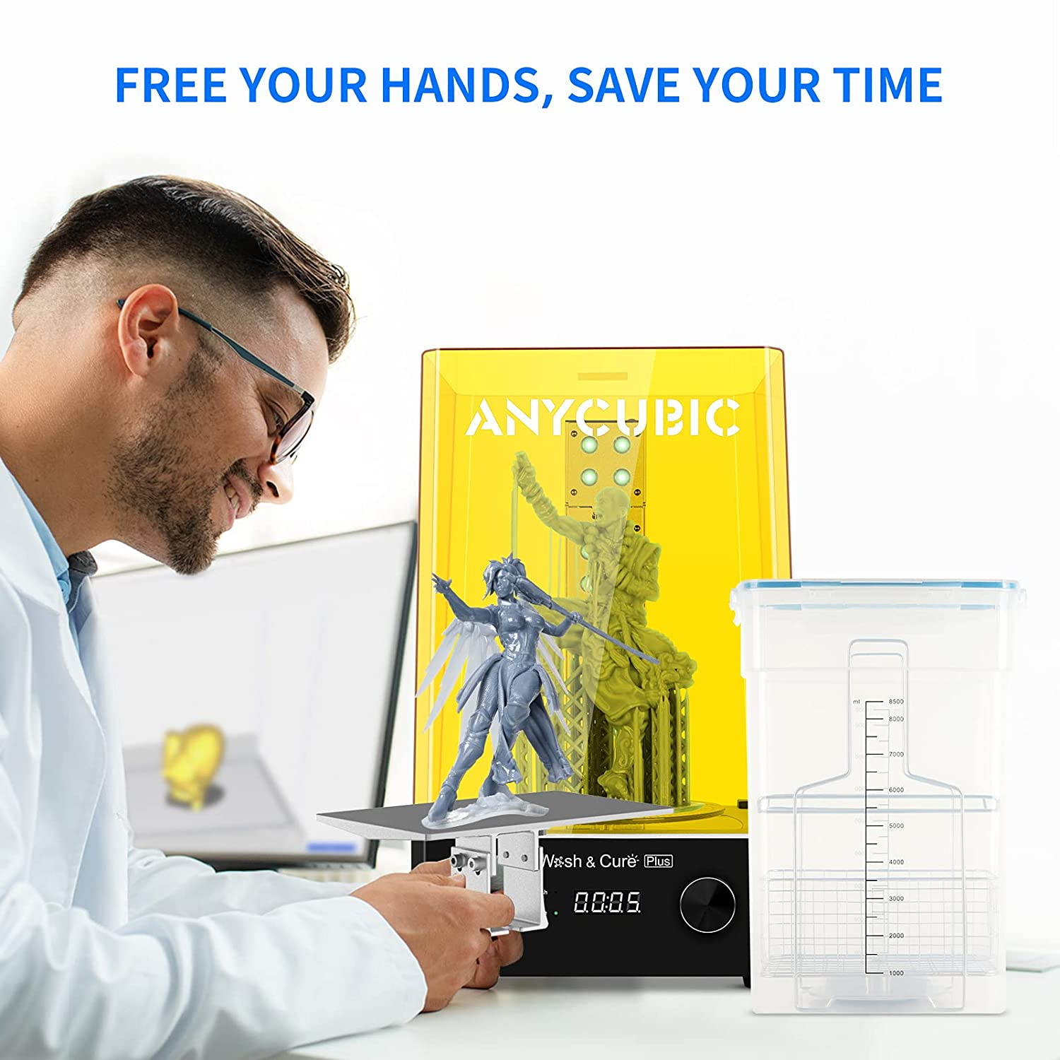 ANYCUBIC Wash and Cure Plus, Largest 2 in 1 Wash Cure Machine for Mono X Large LCD SLA 3D Printer Models with L-Shaped Strip Curing Light & Rotary Curing Platform and Washing Size 192mmx 120mmx 290mm