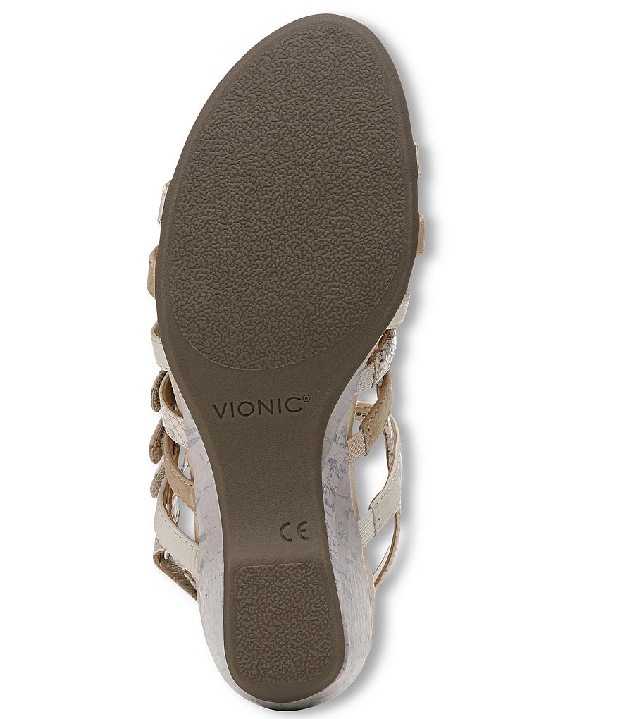 Vionic Tess Snake Print Leather Cork Wedge Sandals
