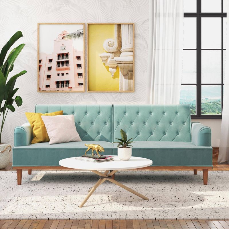Stella Vintage Convertible Sofa Bed Futon Teal Velvet - Mr. Kate