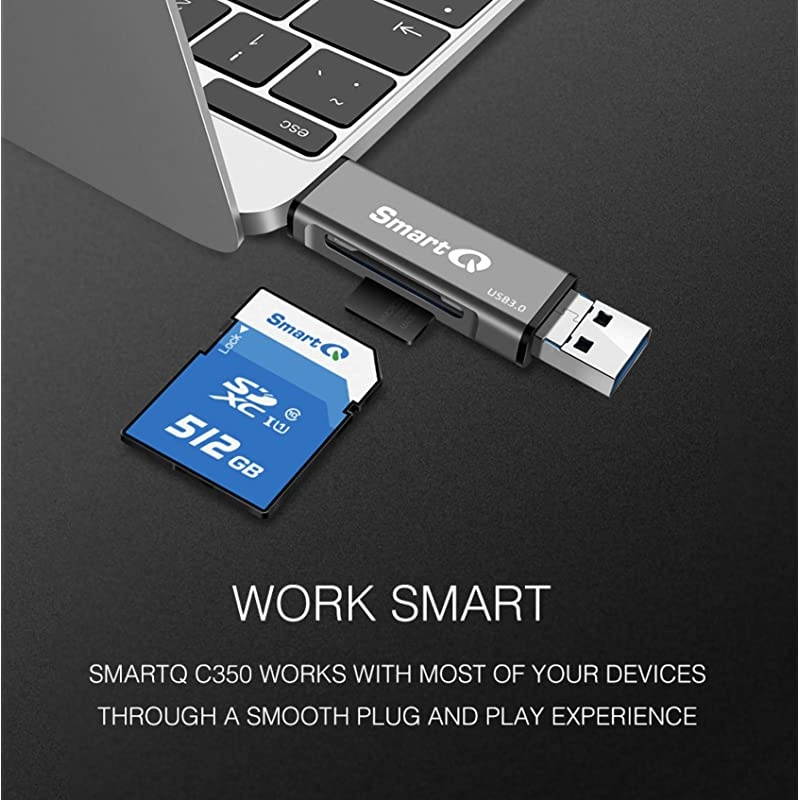 C350 TypeC and Type A USB Memory Card Reader USB 30 Super Speed for MicroSDXC MicroSDHC SD SDXC SDHC SD Cards Works for Windows Mac OS X Android Devices OTG Adapter Grey Trio