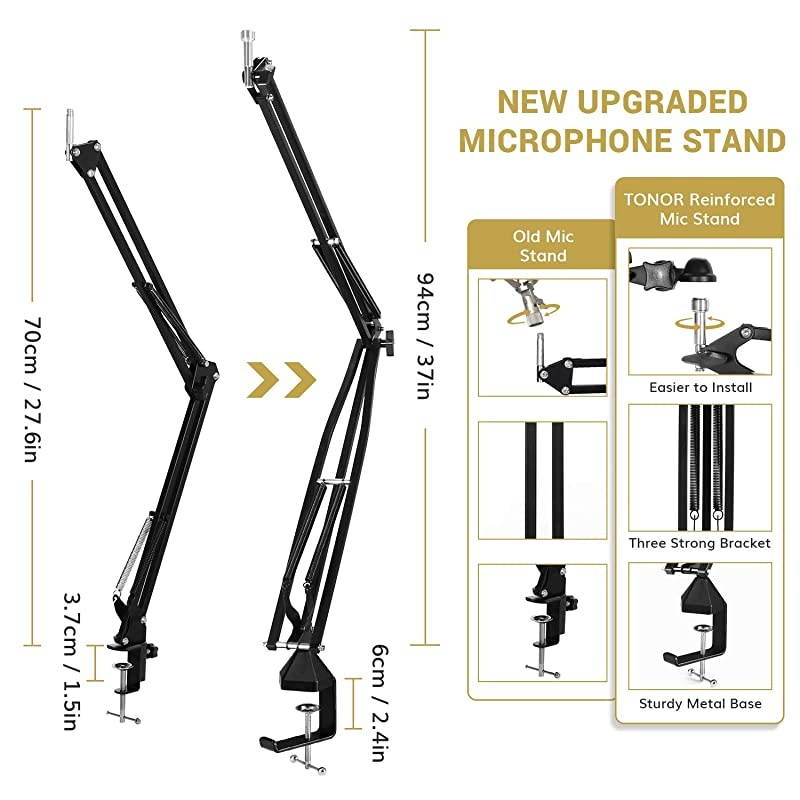 Condenser Microphone 192kHz/24Bit,  USB Cardioid Computer Mic Kit with Upgraded Boom Arm/Spider Shock Mount for Recording, Streaming, Gaming, Podcasting, Voice Over, YouTube, TC-2030