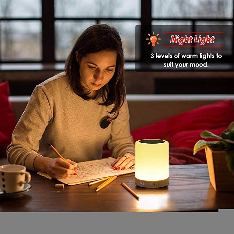 Night Light Bluetooth Speaker Portable Wireless Bluetooth Speakers Touch Control Color LED Speaker Bedside Table Light SpeakerphoneTF CardAUXin Supported White  7