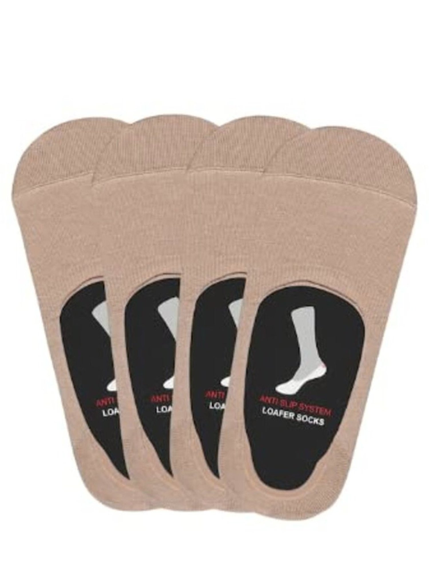 BALENZIA Loafer/No Show Everyday Seemless With Anti Slip Silicon Beige Socks - Pack of 4