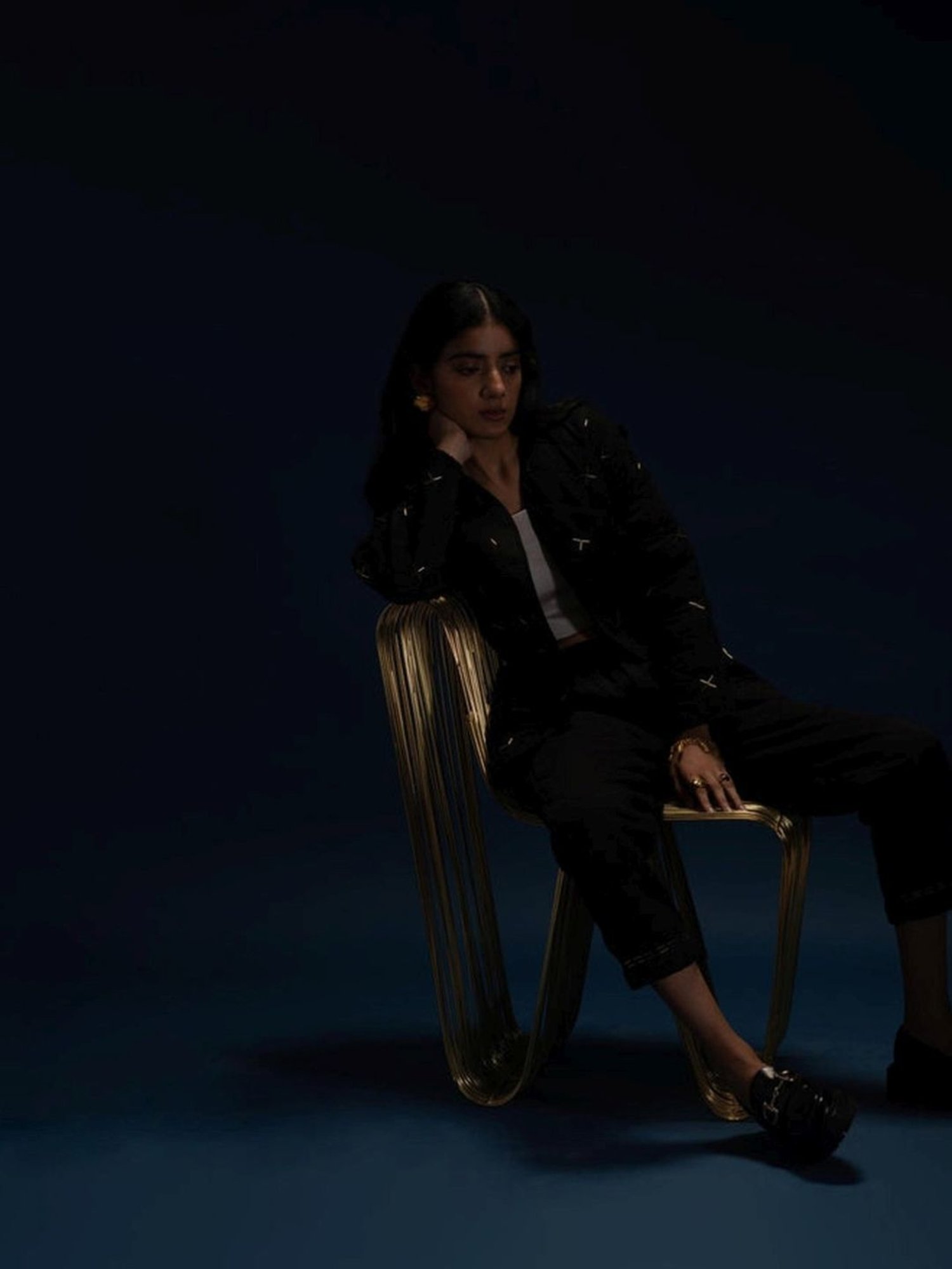 Khajoor Studio Black Fragments Dancing Stars Quilted Jacket with Pant